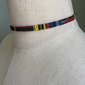 Handmade beaded choker necklace - multicolor beadweaving - adjustable bracelet